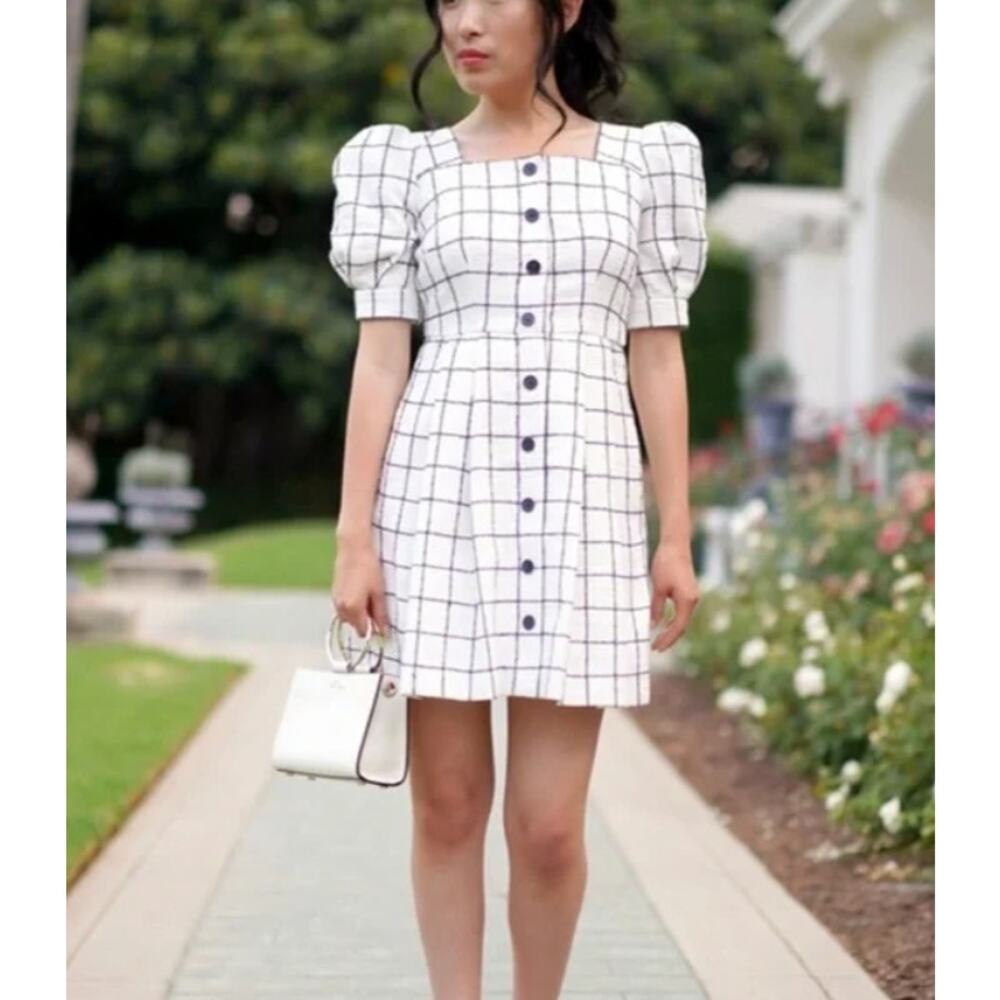 Anthropologie Gal Meets Glam Windowpane‎ Women’s Mini Dress Size 10 White Black